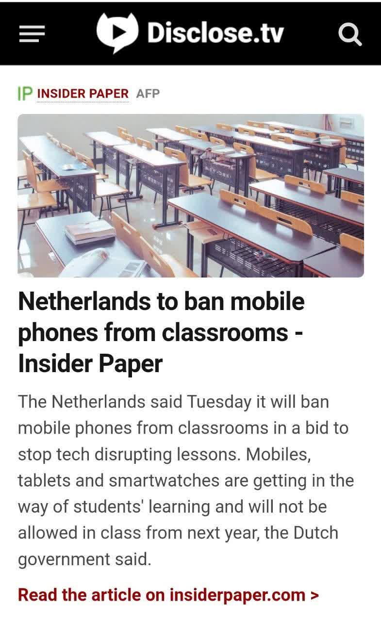ممنوعیت آوردن گوشی همراه و تبلت در مدارس هلند