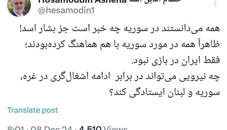 نظر حسام الدین آشنا در مورد تحولات سوریه