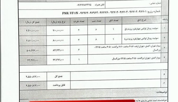 سند جدید در مورد سفر خانوادگی وزیر راه